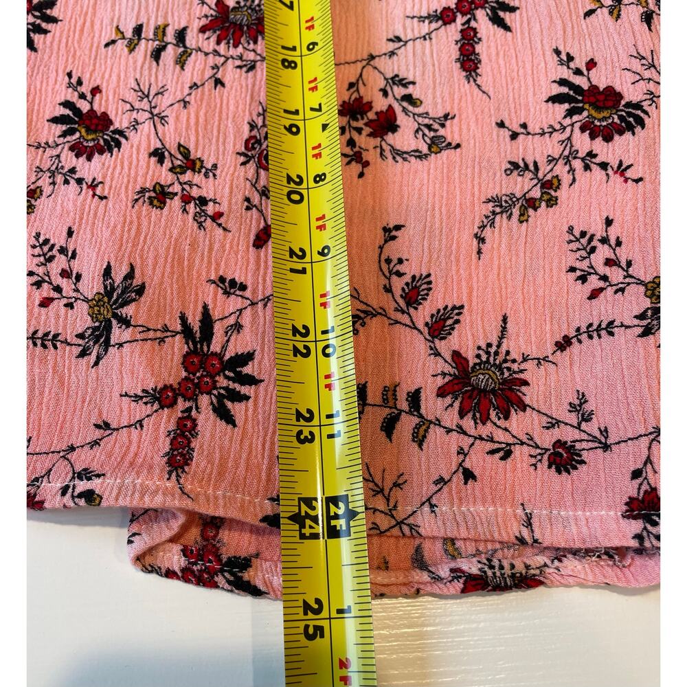 POL Ombre Floral Button Up Blouse Sz M Pink Red Cream Boho Gauze Top Casual - Picture 11 of 11